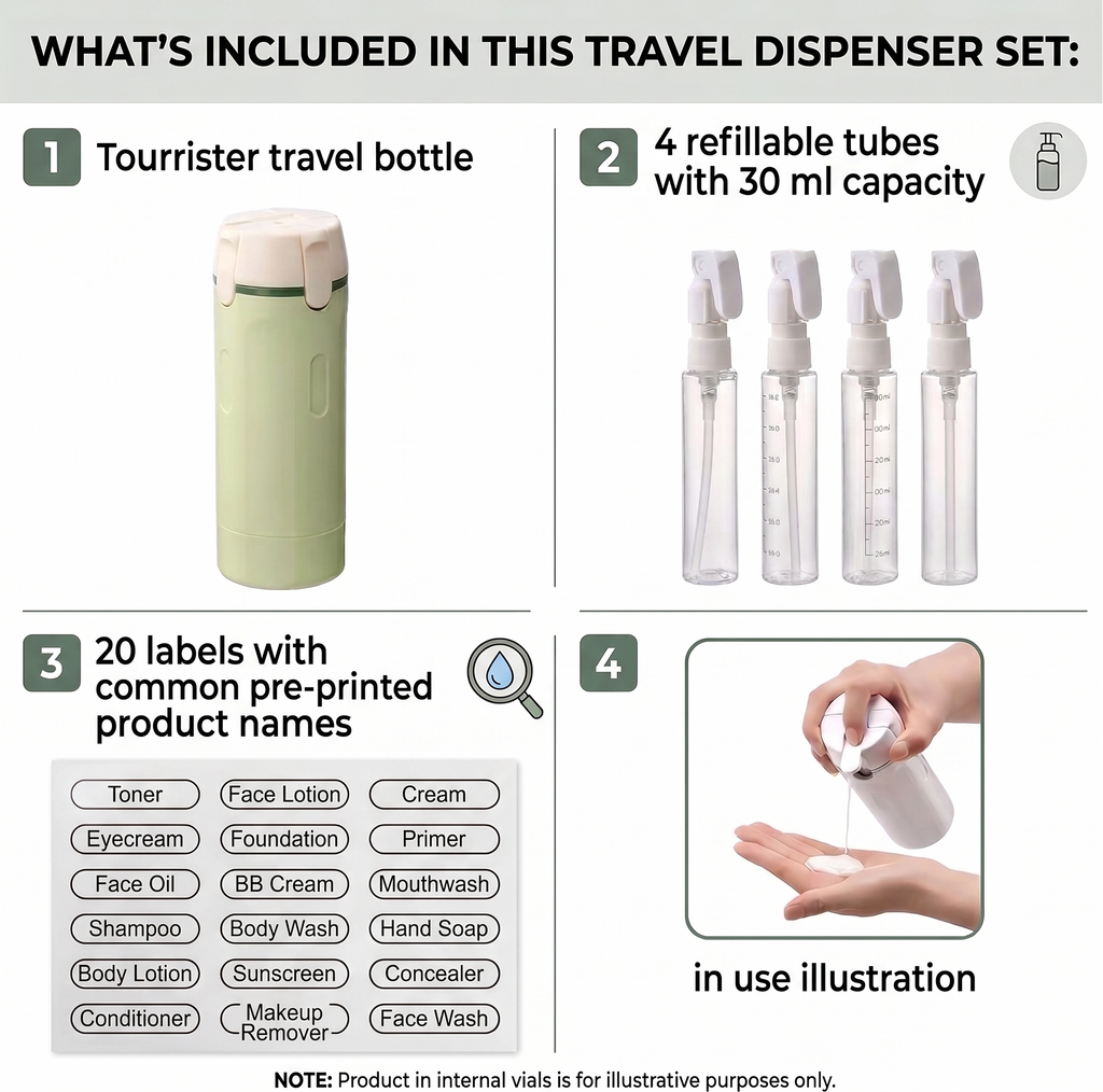 4-in-1 Travel Dispenser Bottle Leak-Proof Refillable